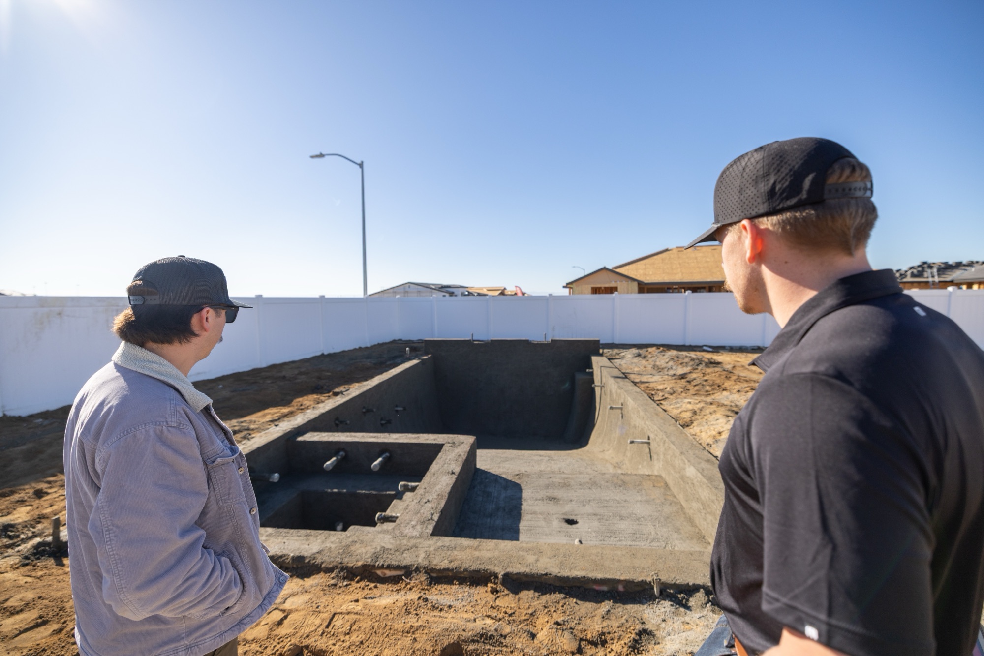 Gunite pool under construction — steel and concrete work